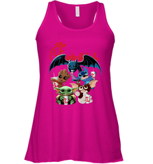 Chick Fil A Mashup Baby Yoda Baby Groot Toothless Stitch Gizmo Racerback Tank - kambletee