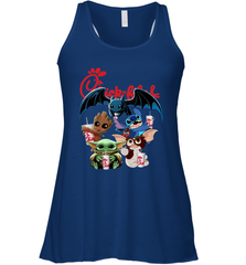 Chick Fil A Mashup Baby Yoda Baby Groot Toothless Stitch Gizmo Racerback Tank - kambletee