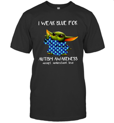 Baby Yoda I Wear Blue For Autism Awareness Men's T-Shirt - kambletee