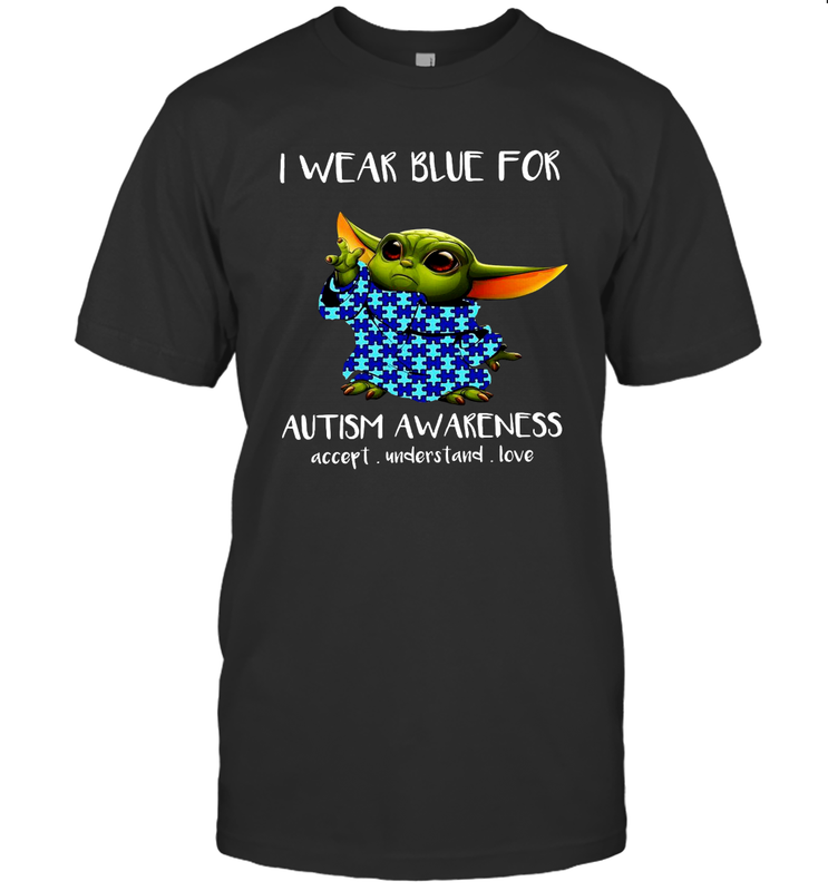 Baby Yoda I Wear Blue For Autism Awareness Men's T-Shirt - kambletee