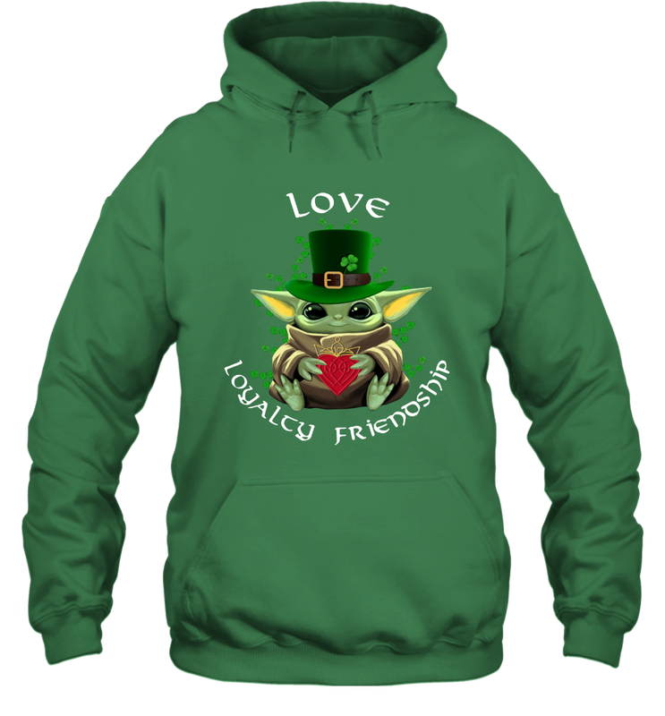 Baby Yoda hug St Patricks Day Irish love loyalty friendship Hoodie - kambletee