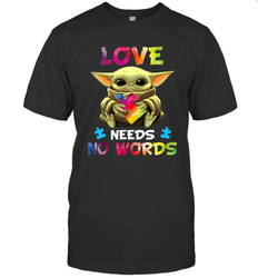 Baby Yoda Autism Awareness love needs no words Men's T-Shirt - kambletee