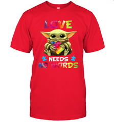 Baby Yoda Autism Awareness love needs no words Men's T-Shirt - kambletee