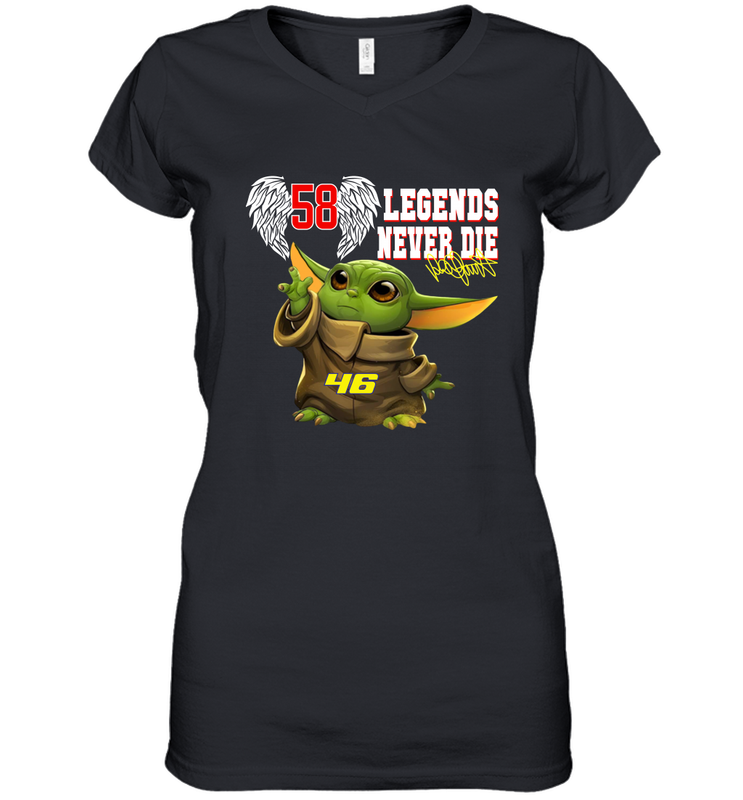 Baby Yoda Valentino Rossi Legends Never Die Women's V-Neck - kambletee