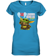 Baby Yoda Valentino Rossi Legends Never Die Women's V-Neck - kambletee