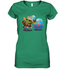 Easter Eggs Baby Yoda Women's V-Neck - kambletee