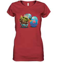 Easter Eggs Baby Yoda Women's V-Neck - kambletee