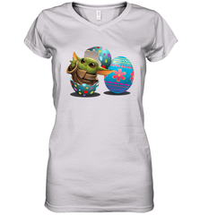 Easter Eggs Baby Yoda Women's V-Neck - kambletee