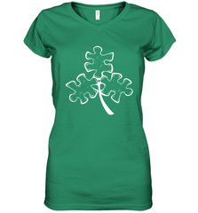 Autism shamrock St Patrick's day Women's V-Neck - kambletee
