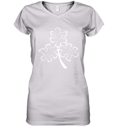 Autism shamrock St Patrick's day Women's V-Neck - kambletee