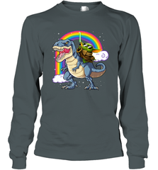 Star Wars Baby Yoda riding Dinosaur rainbow Long Sleeve T-Shirt - kambletee