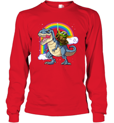 Star Wars Baby Yoda riding Dinosaur rainbow Long Sleeve T-Shirt - kambletee