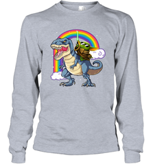 Star Wars Baby Yoda riding Dinosaur rainbow Long Sleeve T-Shirt - kambletee