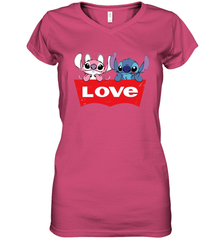 Stitch and Angel love Levi's logo Women's V-Neck - kambletee