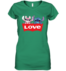 Stitch and Angel love Levi's logo Women's V-Neck - kambletee