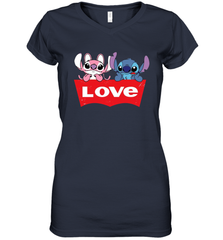 Stitch and Angel love Levi's logo Women's V-Neck - kambletee