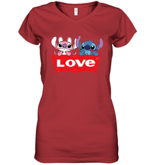 Stitch and Angel love Levi's logo Women's V-Neck - kambletee