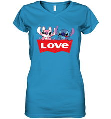 Stitch and Angel love Levi's logo Women's V-Neck - kambletee