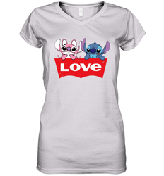 Stitch and Angel love Levi's logo Women's V-Neck - kambletee