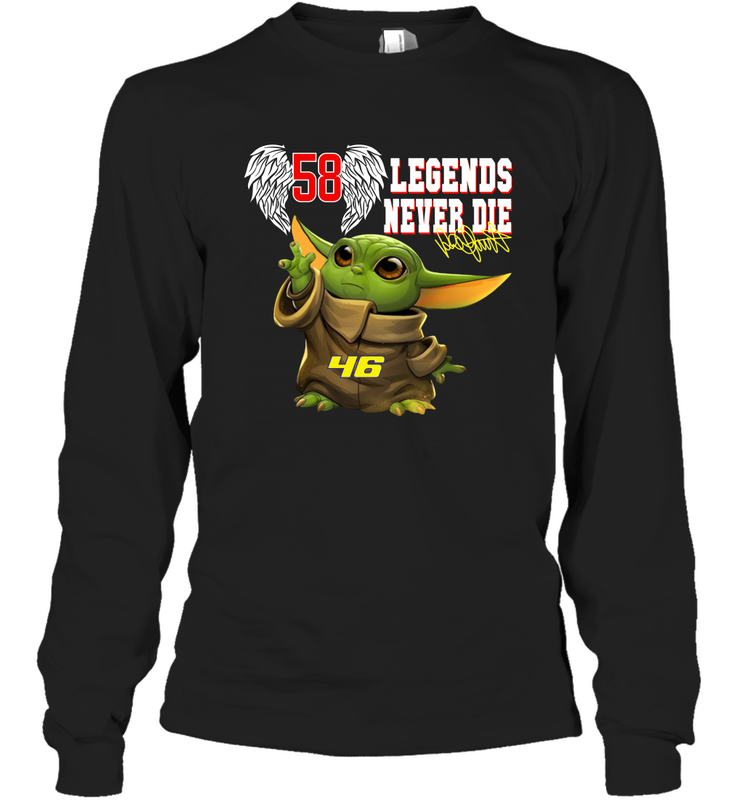 Baby Yoda Valentino Rossi Legends Never Die Long Sleeve T-Shirt - kambletee