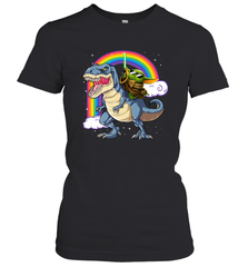 Star Wars Baby Yoda riding Dinosaur rainbow Women's T-Shirt - kambletee