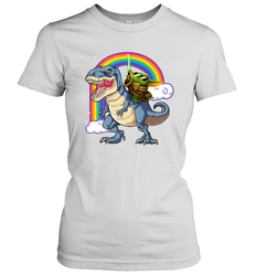 Star Wars Baby Yoda riding Dinosaur rainbow Women's T-Shirt - kambletee