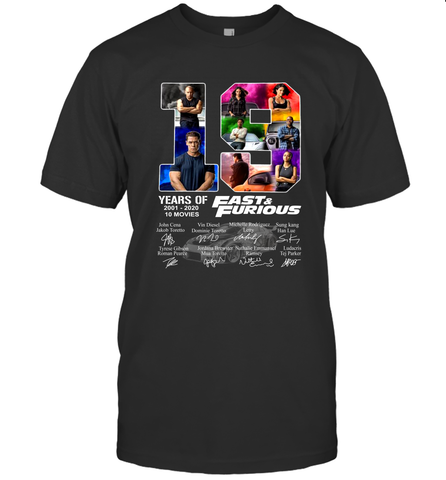 19 years of Fast and Furious 2001 2020 10 movies signatures Men's T-Shirt - kambletee