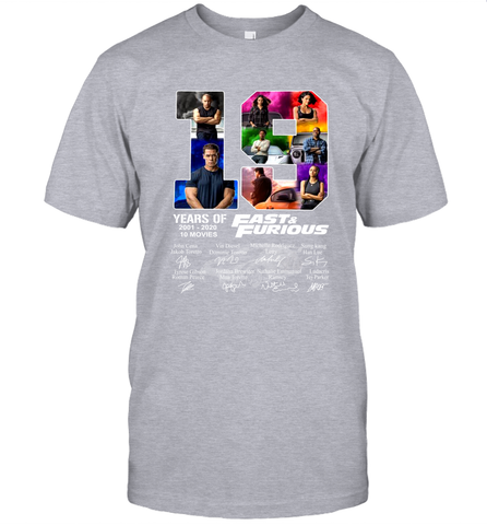 19 years of Fast and Furious 2001 2020 10 movies signatures Men's T-Shirt - kambletee