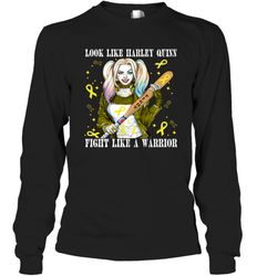 Harley Quinn Fight Like A Warrior Bone Cancer Awareness Long Sleeve T-Shirt - kambletee