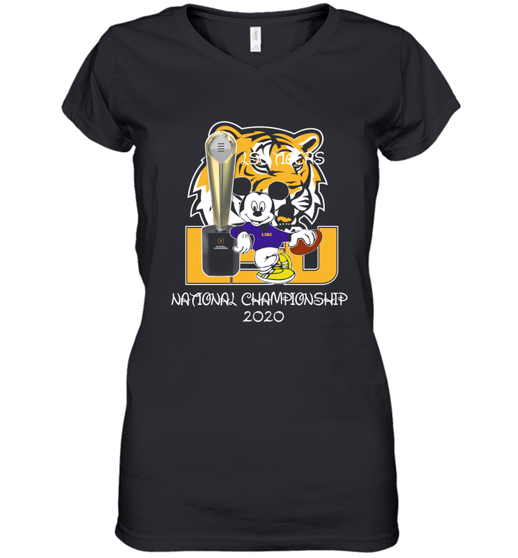 LSU Tigers Mickey Mouse National Championship 2020 Women's V-Neck - kambletee